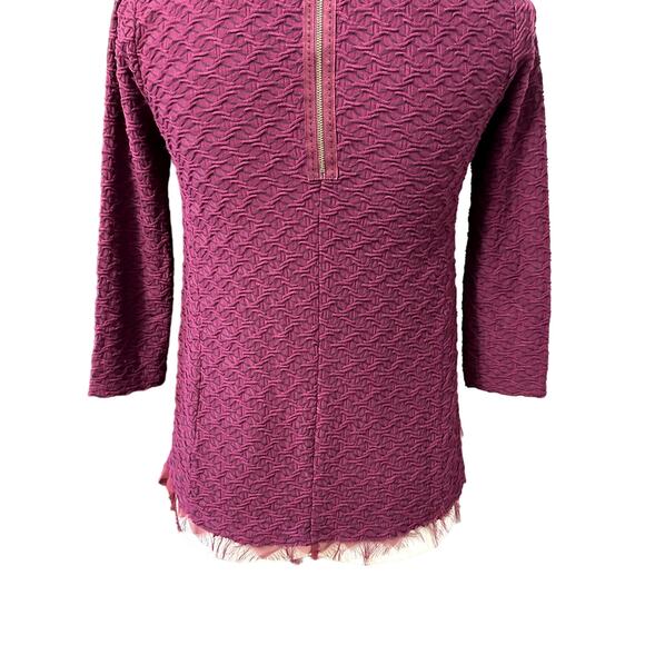 Anthropologie Postmark Blouse Fringe Detail Boho Chic 3/4 Sleeves Burgundy W XS - Picture 6 of 8